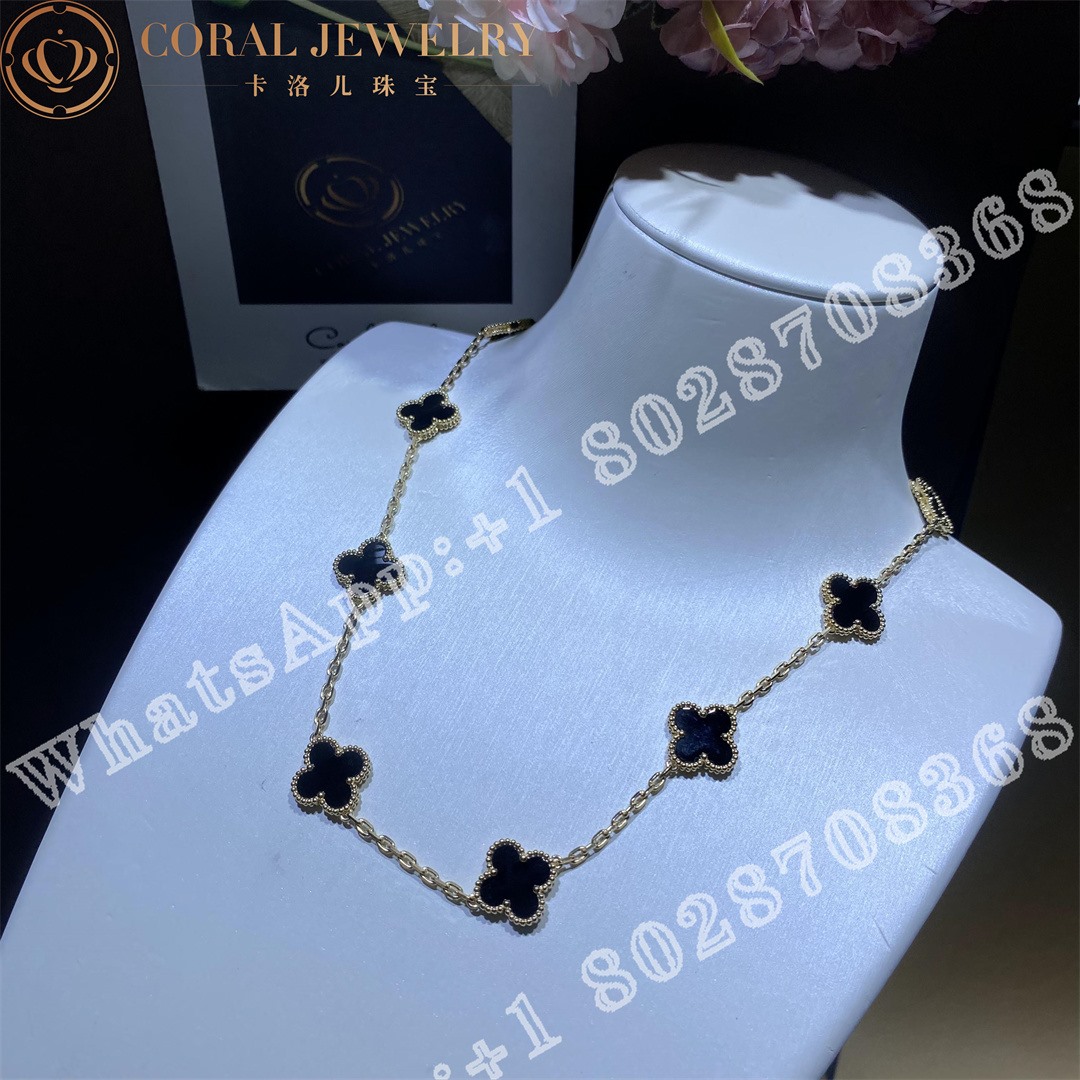 Van Cleef Arpels Vintage Alhambra Necklace 10 Motifs 18k Yellow Gold Onyx Vcara42700 Coral (7)