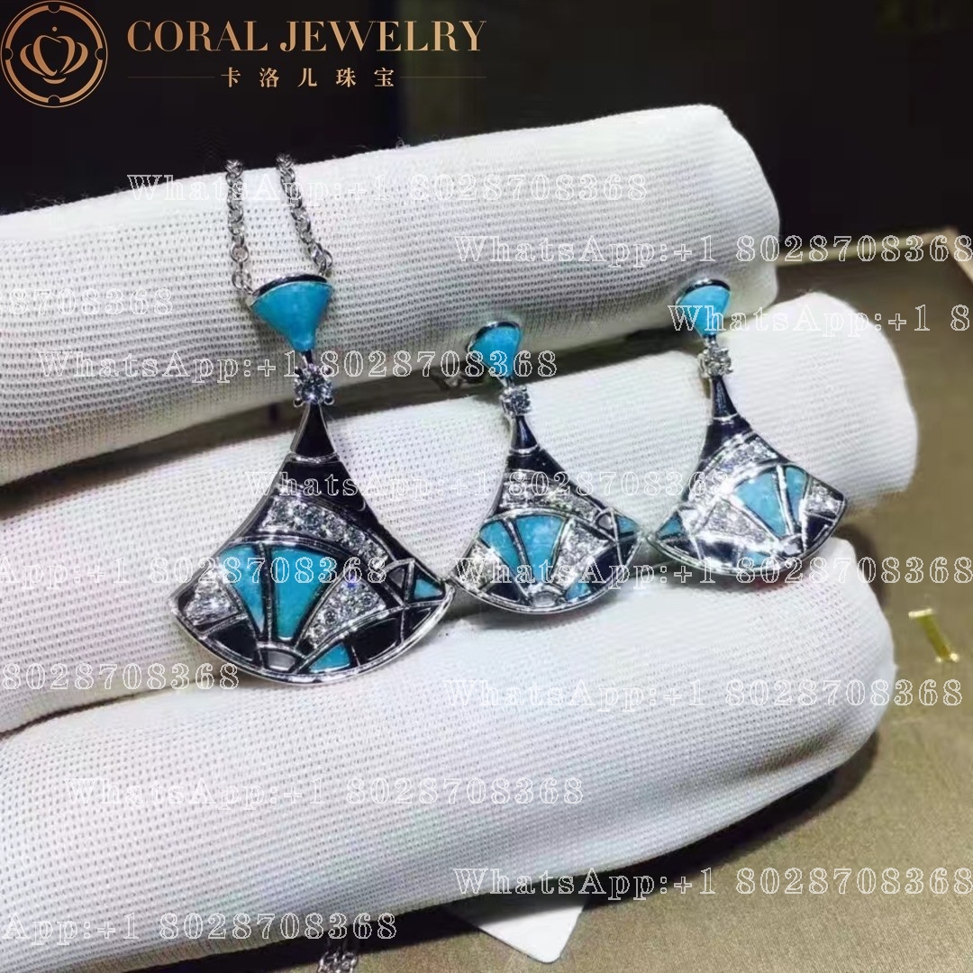 Bulgari Divas' Dream Earrings White Gold Diamonds Turquoise 350741 OR857248