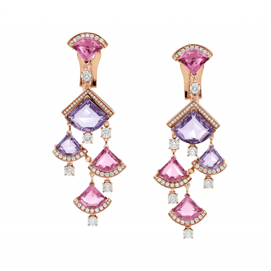 Bulgari Divas Dream Earrings Rose Gold Diamond Amethyst And Rubellite 354078 Or858027