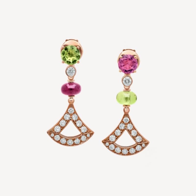 Bulgari Divas' Dream Earrings Rose Gold, Diamond and Blue Topaz, Rubellite Ref.: 355616