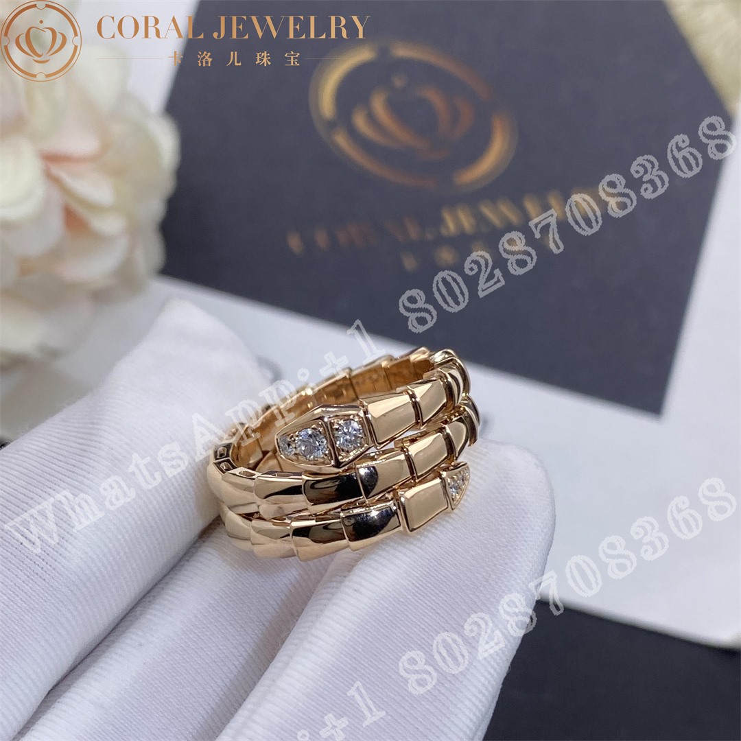 Bulgari Serpenti Viper Two Coil 18 Kt Rose Gold Ring Set With Demi Pave Diamonds Ref 357869 Coral (1)