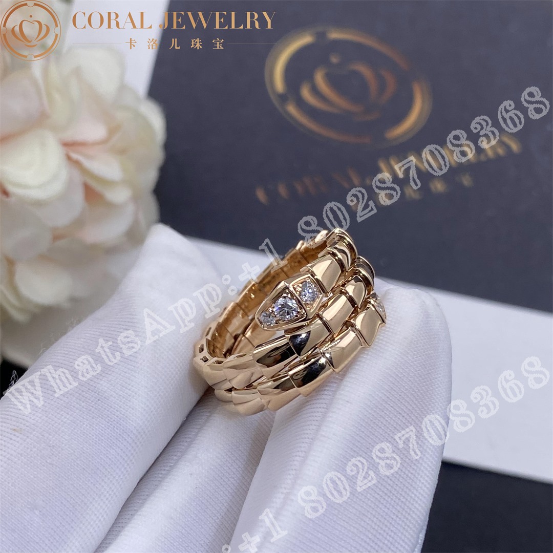 Bulgari Serpenti Viper Two Coil 18 Kt Rose Gold Ring Set With Demi Pave Diamonds Ref 357869 Coral (4)