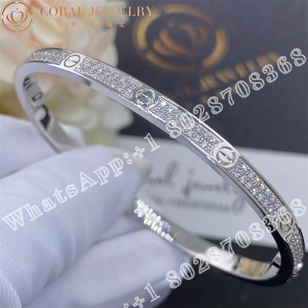 Cartier Love Bracelet Small Model Paved Diamonds White Gold Ref N6710817 Coral (4)