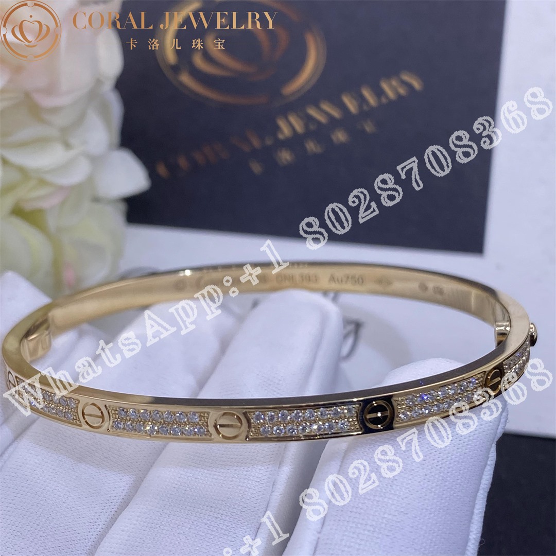 Cartier Love Bracelet Small Model Paved Diamonds Yellow Gold Ref N6710617 Coral (2)