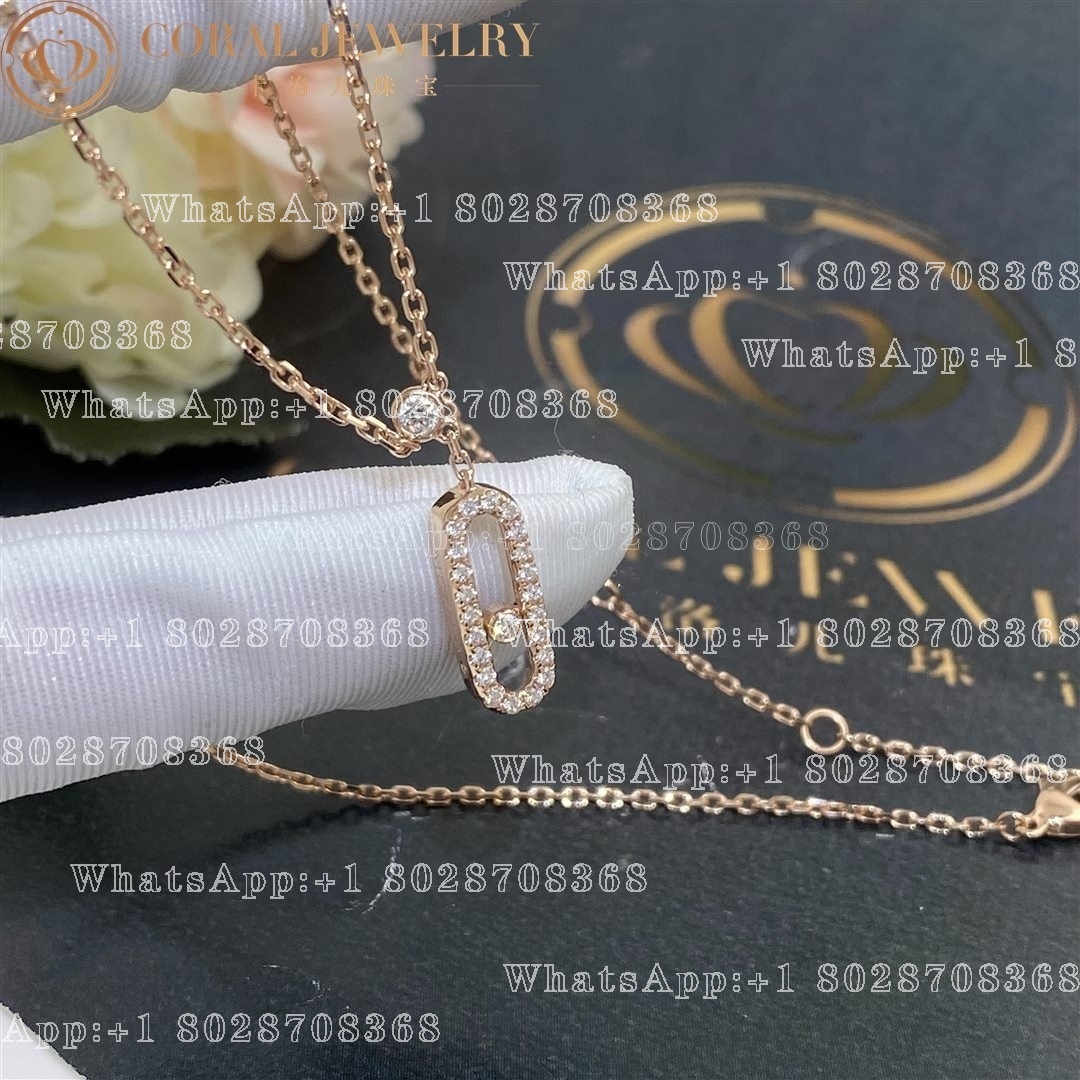 Messika Move Uno 2 Rows Pavé Pink Gold Diamond Necklace 07174-PG