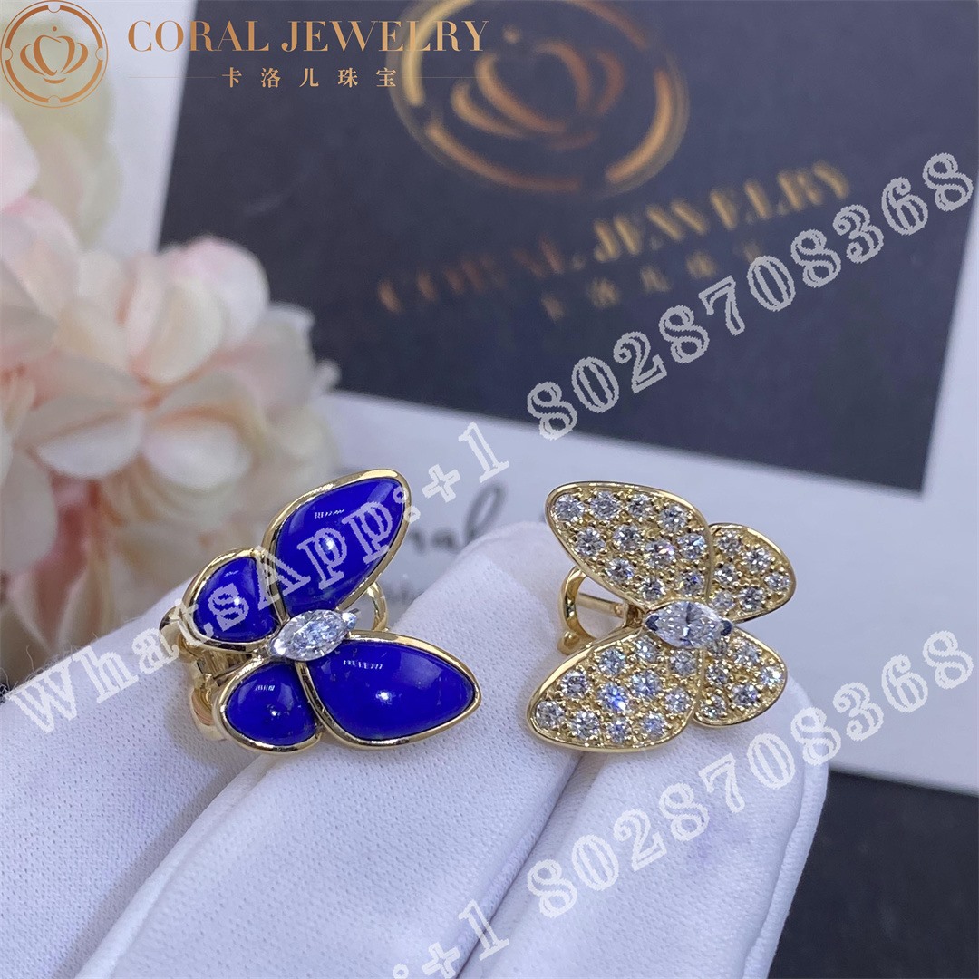 Van Cleef Arpels Two Butterfly Earrings Yellow Gold Diamond Lapis Lazuli Vcarp3do00 Coral (1)