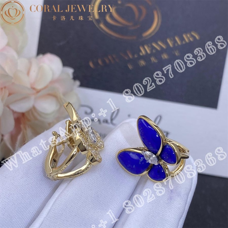 Van Cleef & Arpels Two Butterfly earrings Yellow gold, Diamond, Lapis Lazuli VCARP3DO00 - Image 3