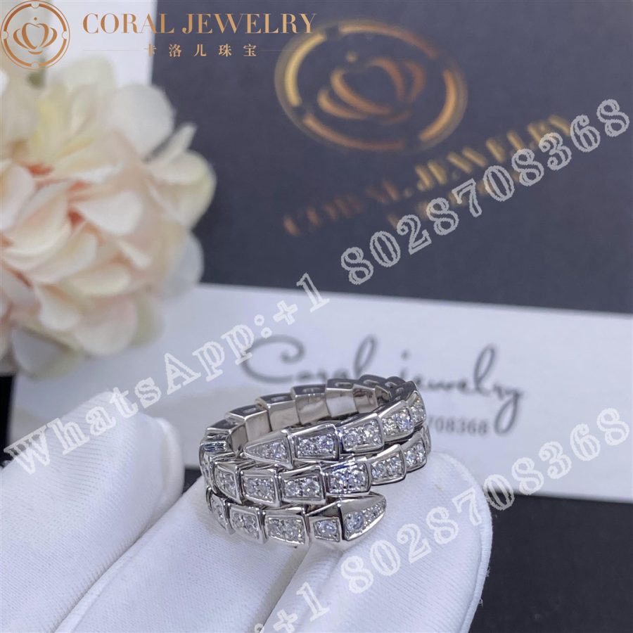 Bulgari Serpenti Viper two-coil 18 kt white gold ring, set with pavé diamonds Ref.: 357266 - Image 4
