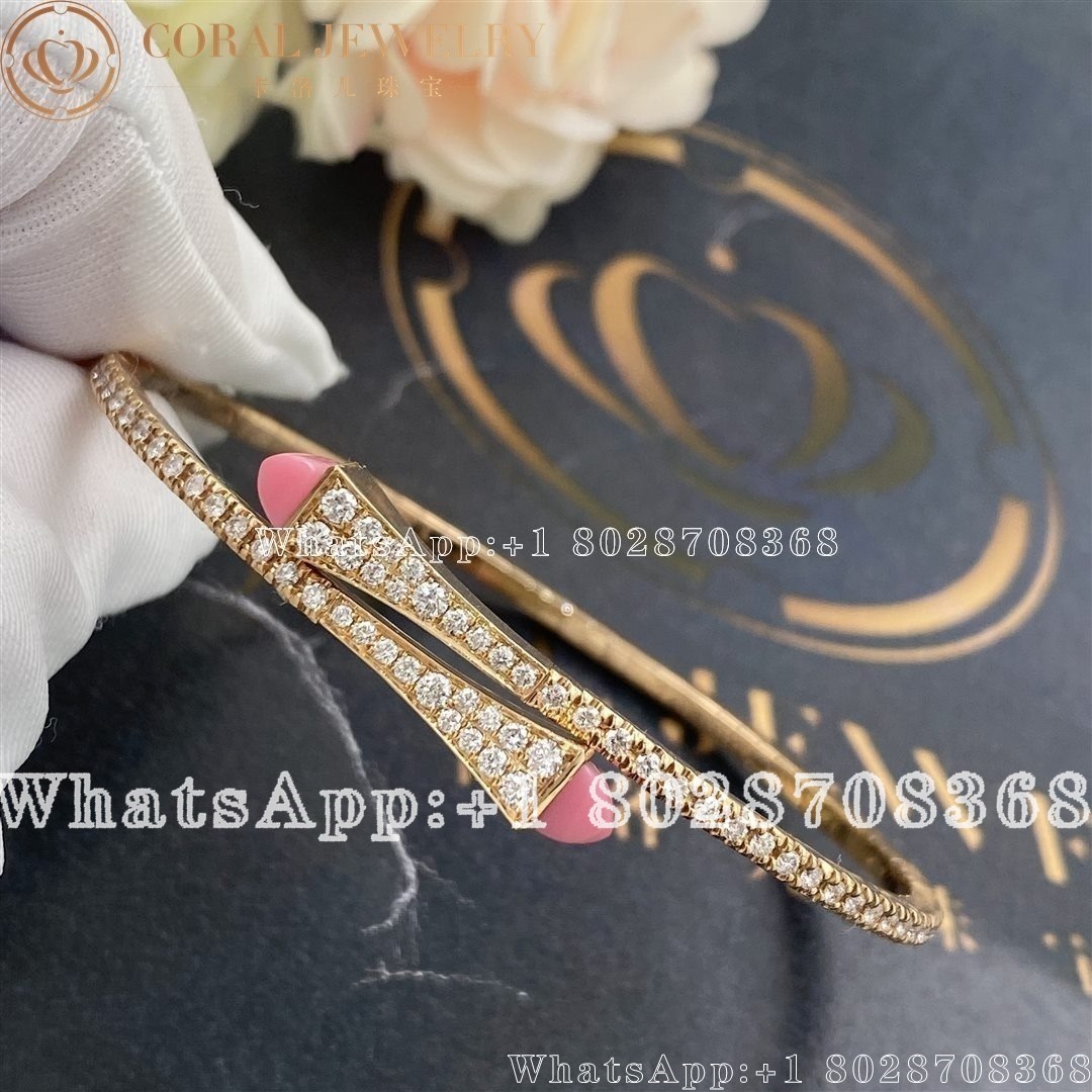 Marli Cleo Diamond Slim Slip-On Bracelet In Rose Gold Pink Coral - Image 4