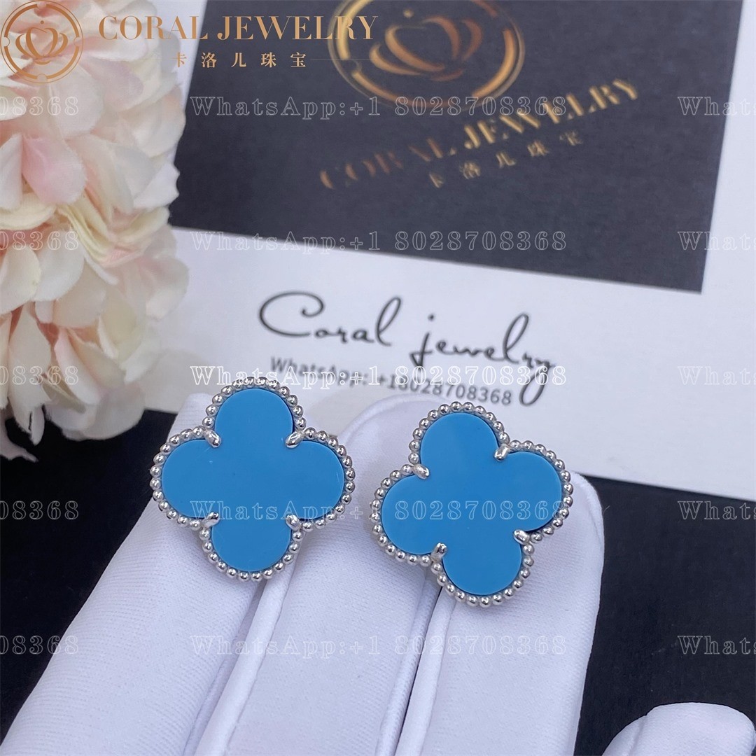 Van Cleef & Arpels Magic Alhambra earrings 18K White gold Turquoise VCARB90200