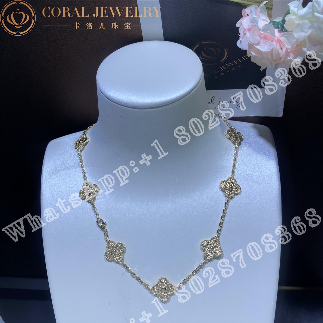 Van Cleef Arpels Vintage Alhambra Necklace 10 Motifs 18k Yellow Gold Vcaro1id00 Coral (1)