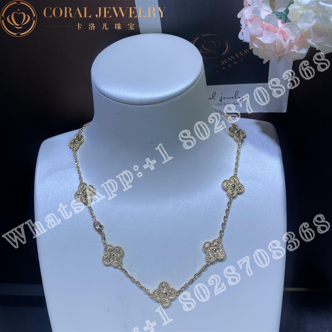 Van Cleef Arpels Vintage Alhambra Necklace 10 Motifs 18k Yellow Gold Vcaro1id00 Coral (2)