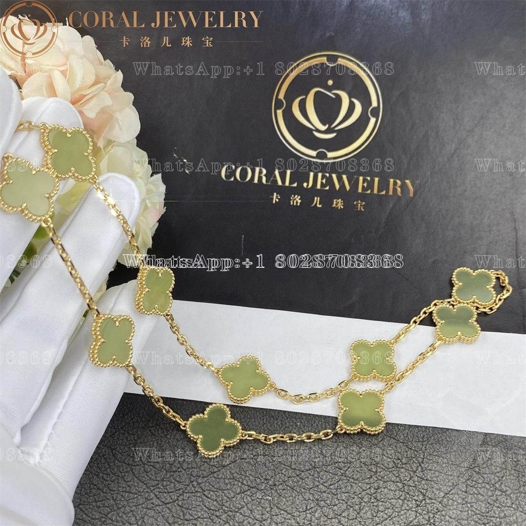 Van Cleef & Arpels Vintage Alhambra Necklace, 10 Motifs Yellow Gold, Jade