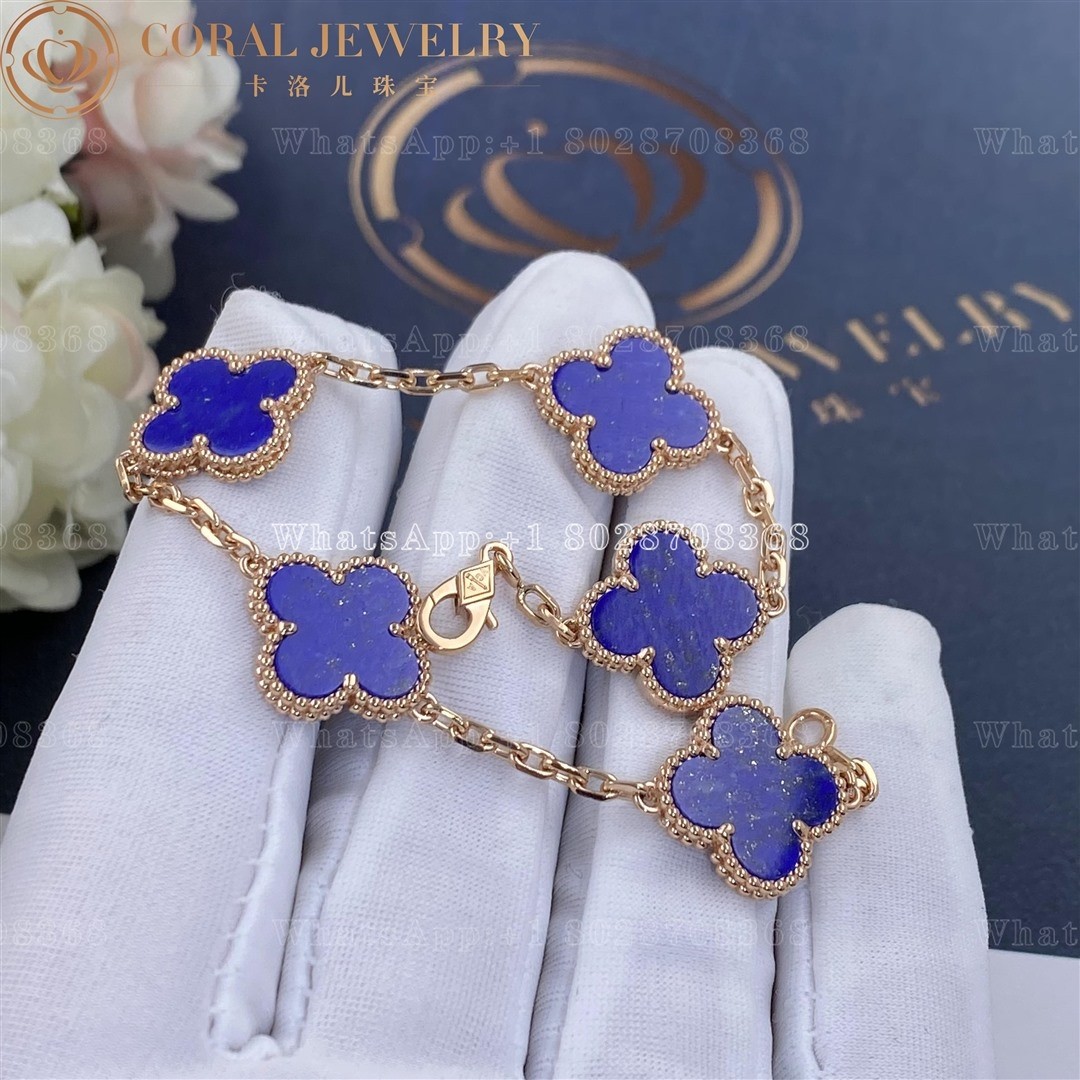 Van Cleef & Arpels Vintage Alhambra 5 Motif 18k Rose Gold Lapis lazuli Bracelet