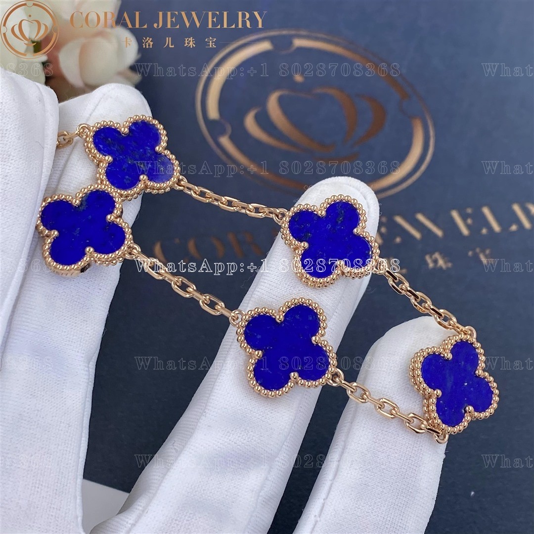 Van Cleef & Arpels Vintage Alhambra 5 Motif 18k Rose Gold Lapis lazuli Bracelet