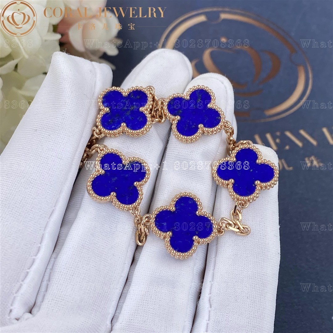Van Cleef & Arpels Vintage Alhambra 5 Motif 18k Rose Gold Lapis lazuli Bracelet