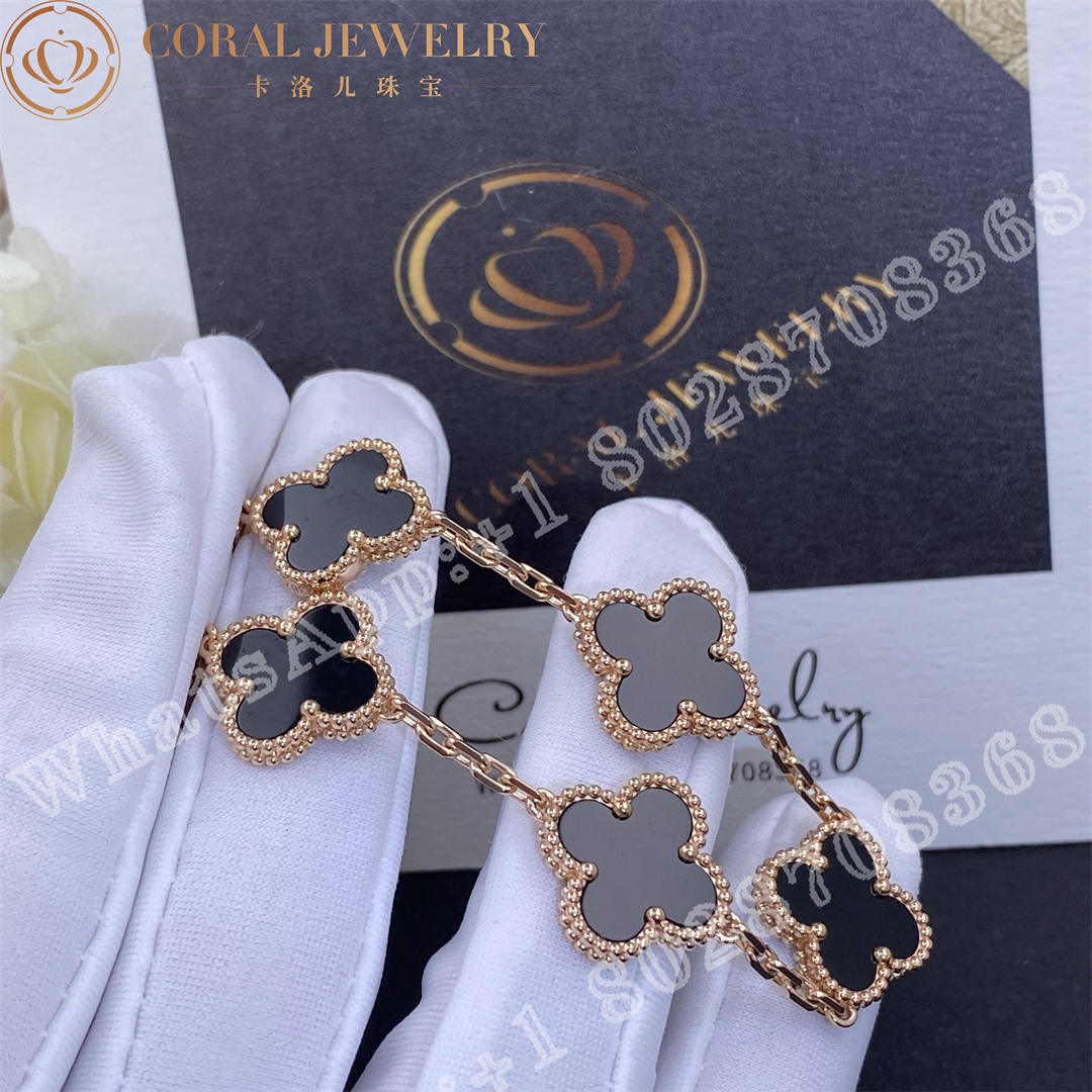 Van Cleef Arpels Vintage Alhambra 5 Motif 18k Rose Gold Onyx Bracelet Coral (1)