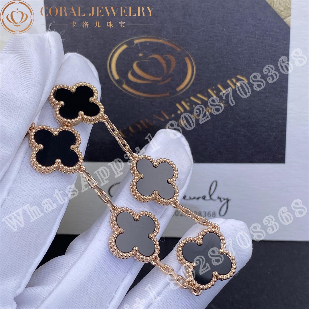 Van Cleef & Arpels Vintage Alhambra 5 Motif 18k Rose Gold Onyx Bracelet - Image 3