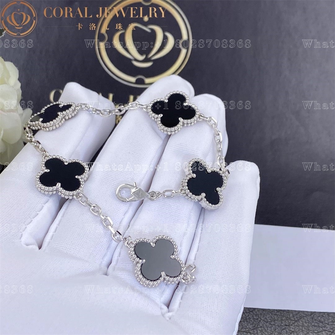 Van Cleef & Arpels Vintage Alhambra 5 Motif 18k White Gold Onyx Bracelet