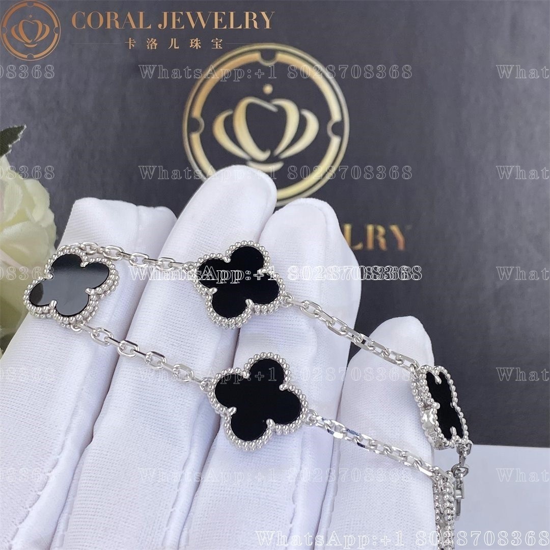 Van Cleef & Arpels Vintage Alhambra 5 Motif 18k White Gold Onyx Bracelet