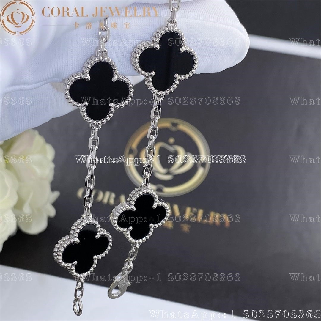 Van Cleef & Arpels Vintage Alhambra 5 Motif 18k White Gold Onyx Bracelet