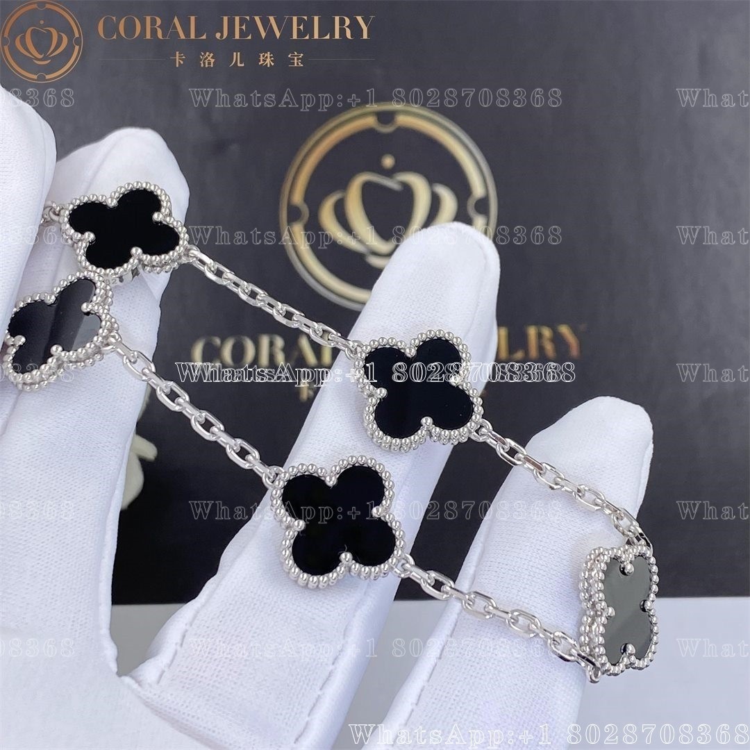 Van Cleef & Arpels Vintage Alhambra 5 Motif 18k White Gold Onyx Bracelet