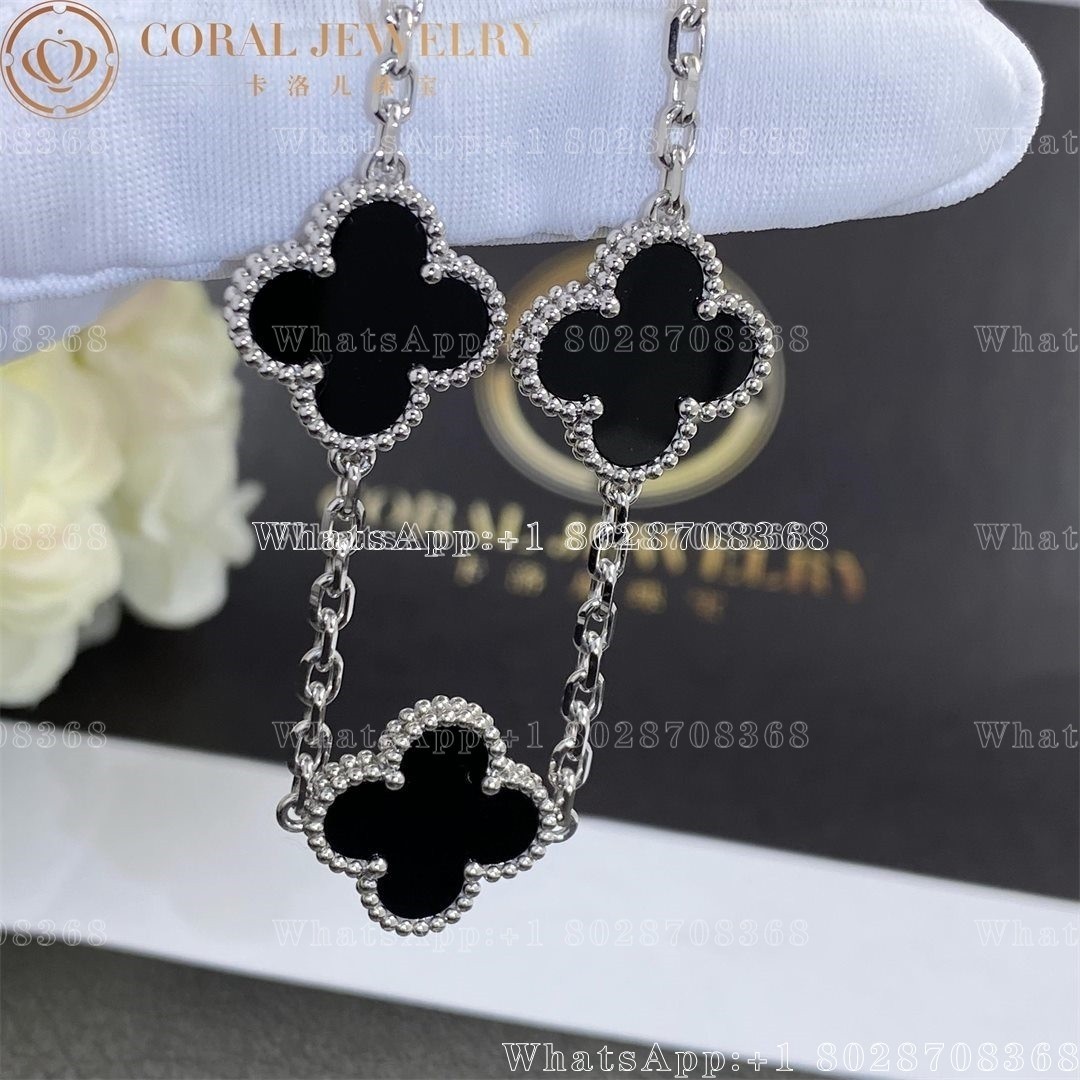 Van Cleef & Arpels Vintage Alhambra 5 Motif 18k White Gold Onyx Bracelet