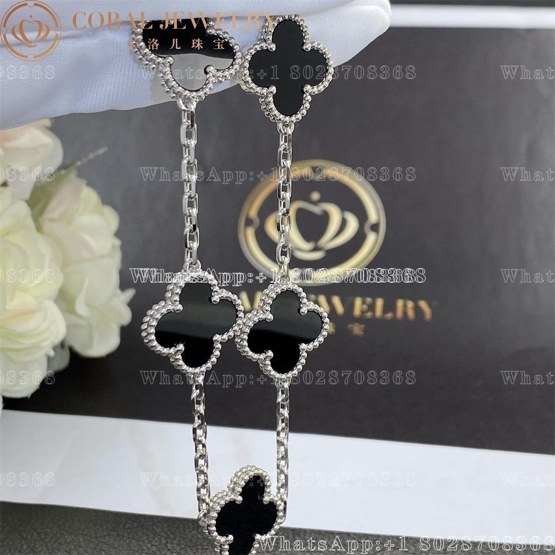 Van Cleef & Arpels Vintage Alhambra 5 Motif 18k White Gold Onyx Bracelet