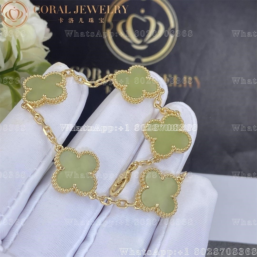 Van Cleef & Arpels Vintage Alhambra 5 Motif 18k Yellow Gold Jade Bracelet