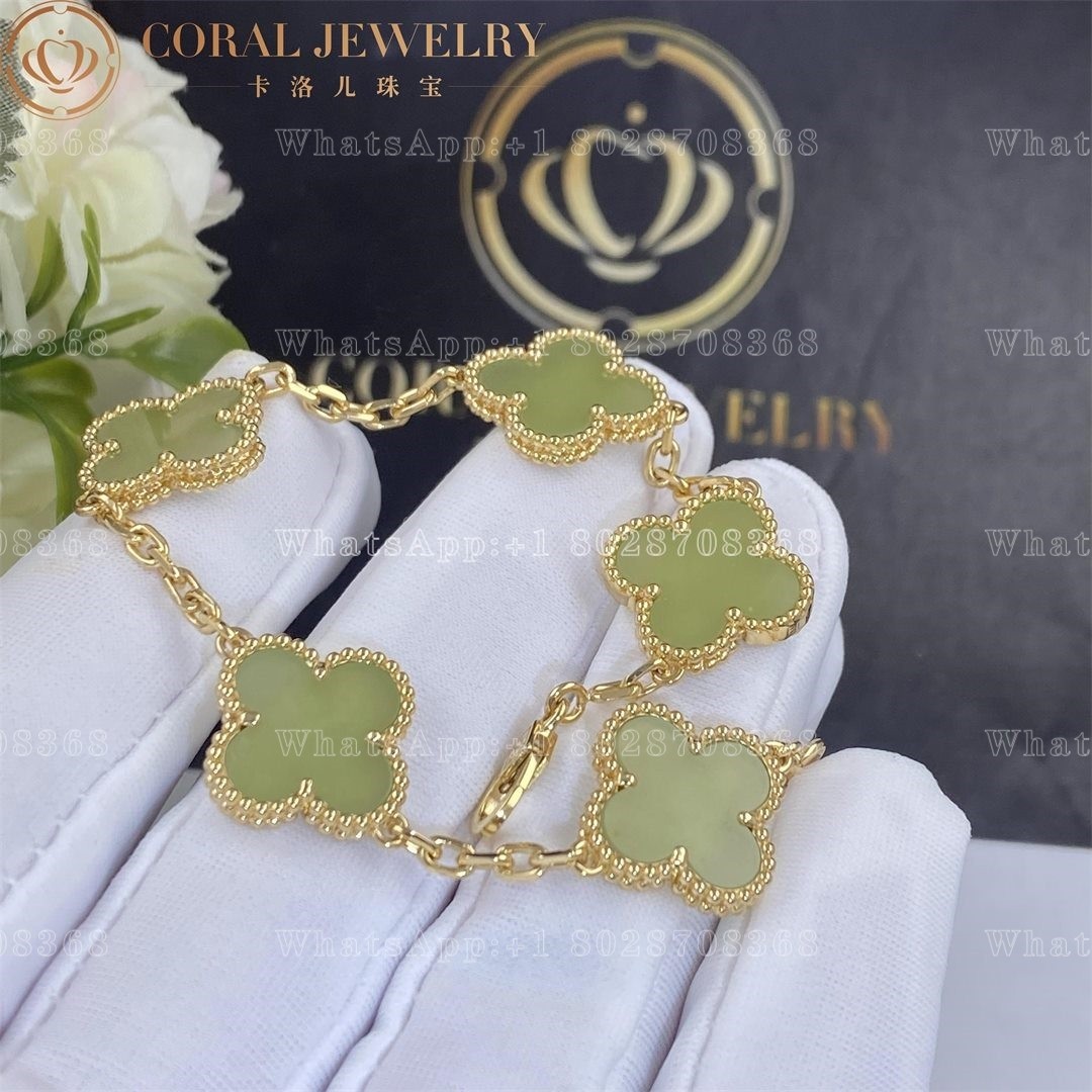 Van Cleef & Arpels Vintage Alhambra 5 Motif 18k Yellow Gold Jade Bracelet