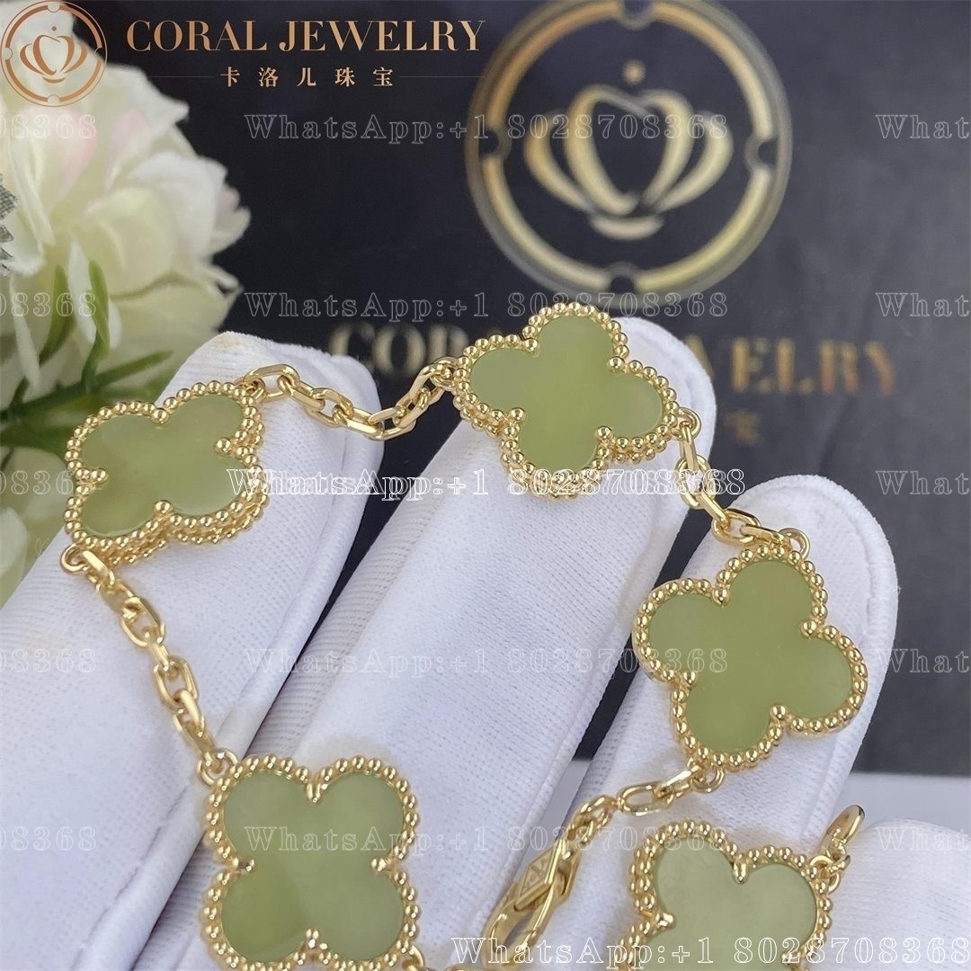 Van Cleef & Arpels Vintage Alhambra 5 Motif 18k Yellow Gold Jade Bracelet