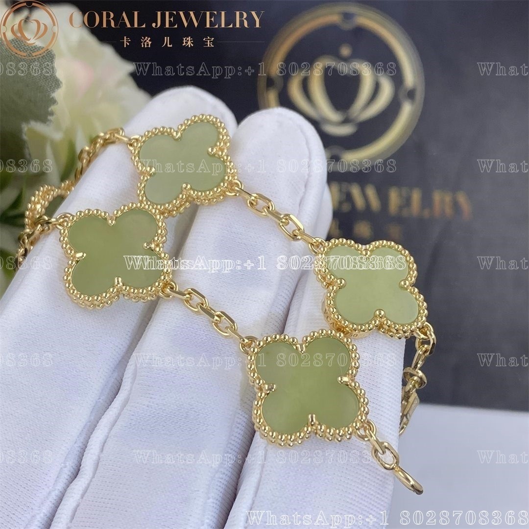 Van Cleef & Arpels Vintage Alhambra 5 Motif 18k Yellow Gold Jade Bracelet