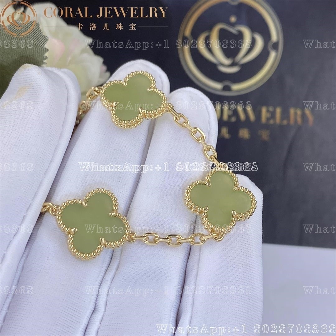 Van Cleef & Arpels Vintage Alhambra 5 Motif 18k Yellow Gold Jade Bracelet
