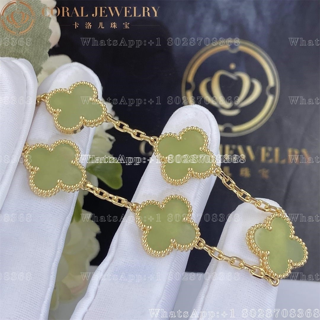 Van Cleef & Arpels Vintage Alhambra 5 Motif 18k Yellow Gold Jade Bracelet