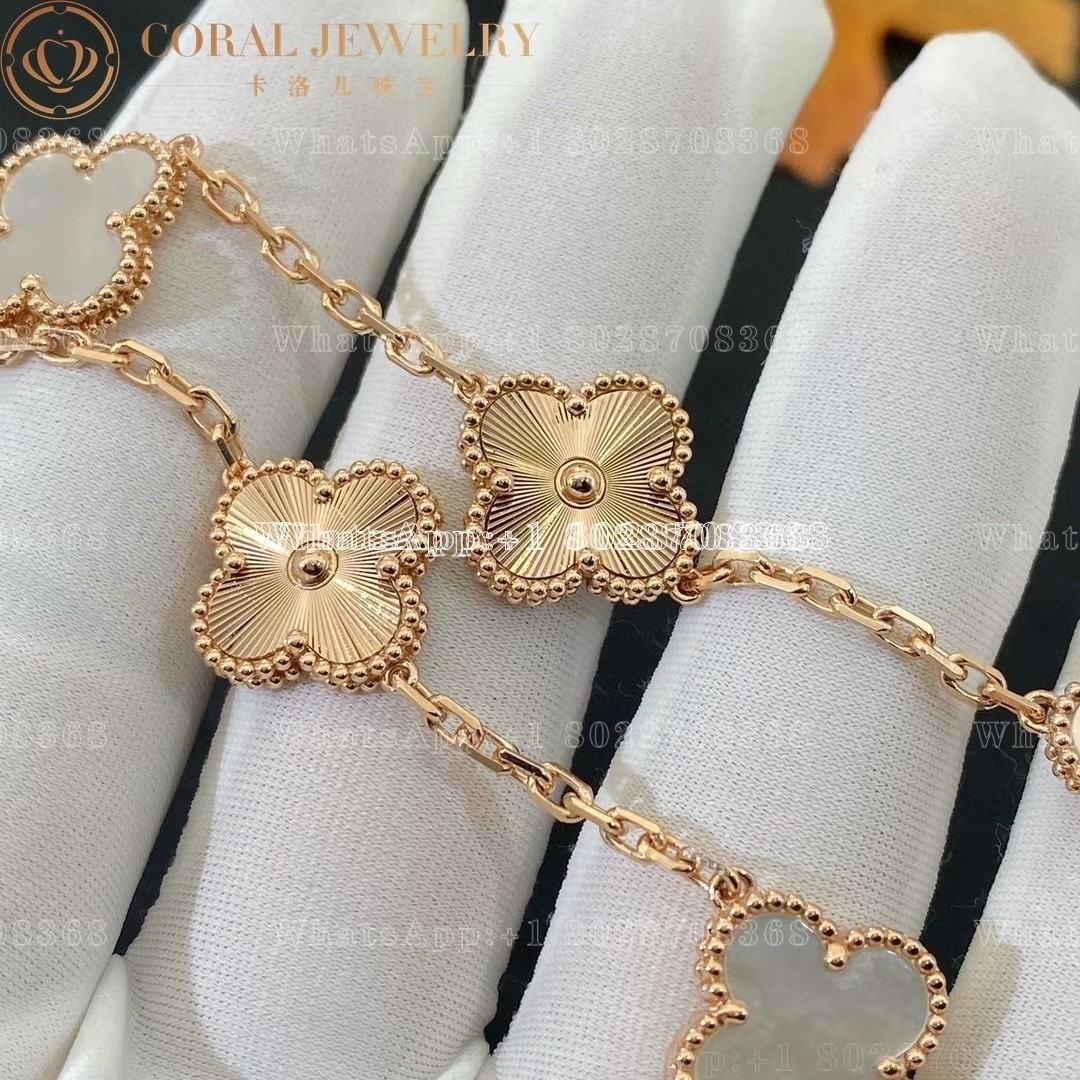 Van Cleef & Arpels Vintage Alhambra bracelet, 5 motifs Rose gold Guilloché and White mother of pearl