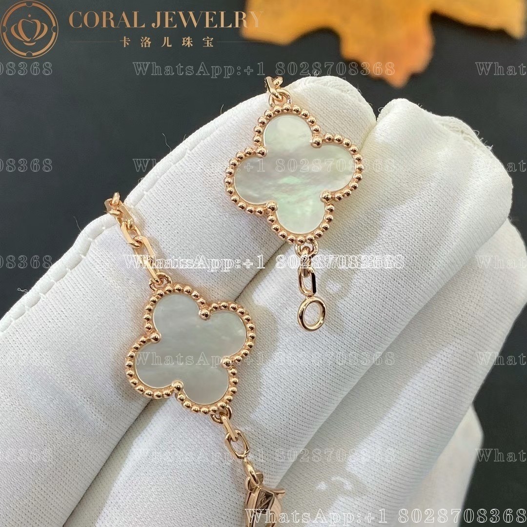 Van Cleef & Arpels Vintage Alhambra bracelet, 5 motifs Rose gold Guilloché and White mother of pearl