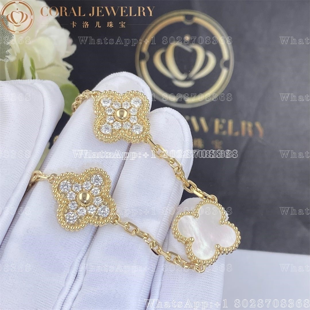 Van Cleef & Arpels Vintage Alhambra bracelet, 5 motifs Yellow gold, Diamond, Mother-of-pearl