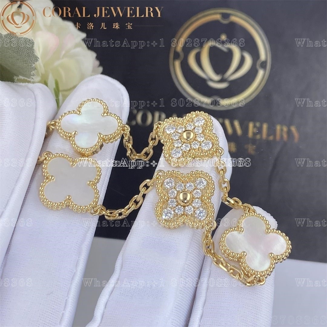 Van Cleef & Arpels Vintage Alhambra bracelet, 5 motifs Yellow gold, Diamond, Mother-of-pearl - Image 3