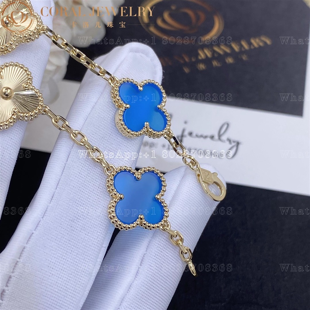 Van Cleef & Arpels Vintage Alhambra bracelet, 5 motifs Yellow gold Guilloché and Blue Agate