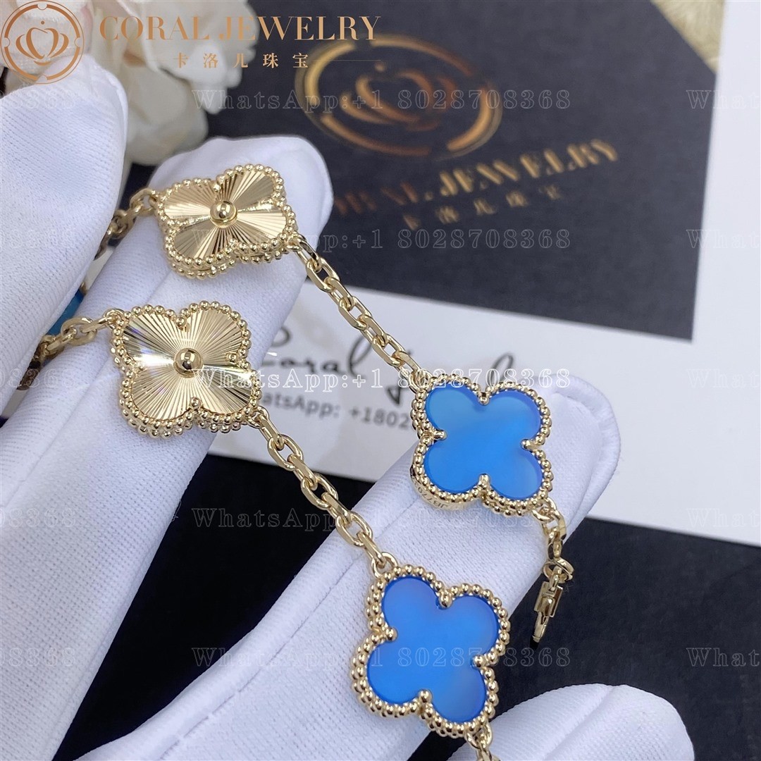 Van Cleef & Arpels Vintage Alhambra bracelet, 5 motifs Yellow gold Guilloché and Blue Agate