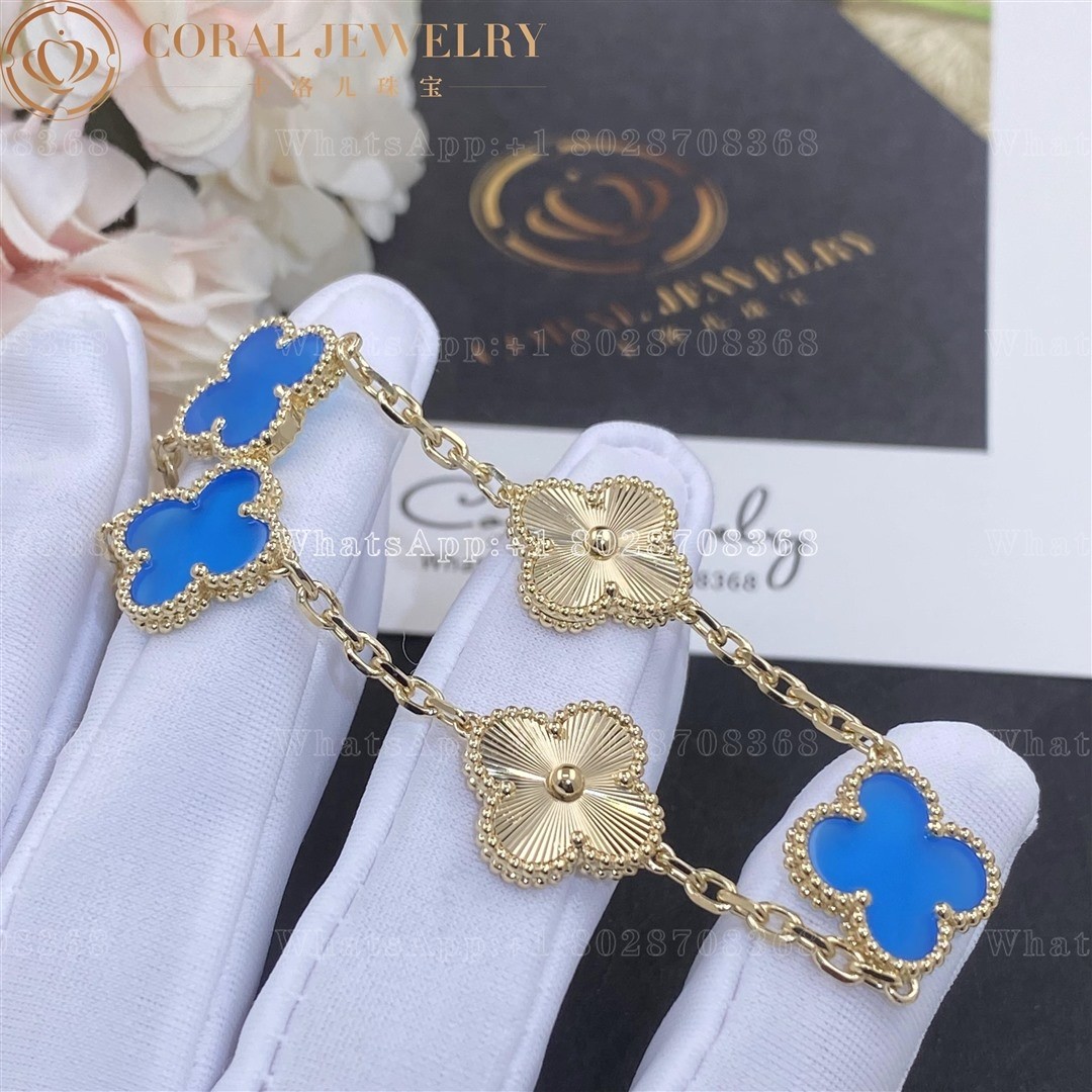 Van Cleef & Arpels Vintage Alhambra bracelet, 5 motifs Yellow gold Guilloché and Blue Agate