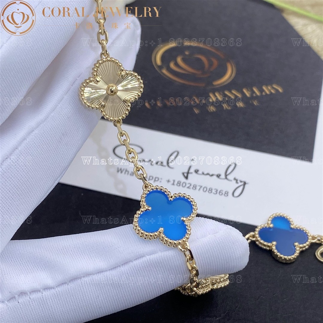 Van Cleef & Arpels Vintage Alhambra bracelet, 5 motifs Yellow gold Guilloché and Blue Agate