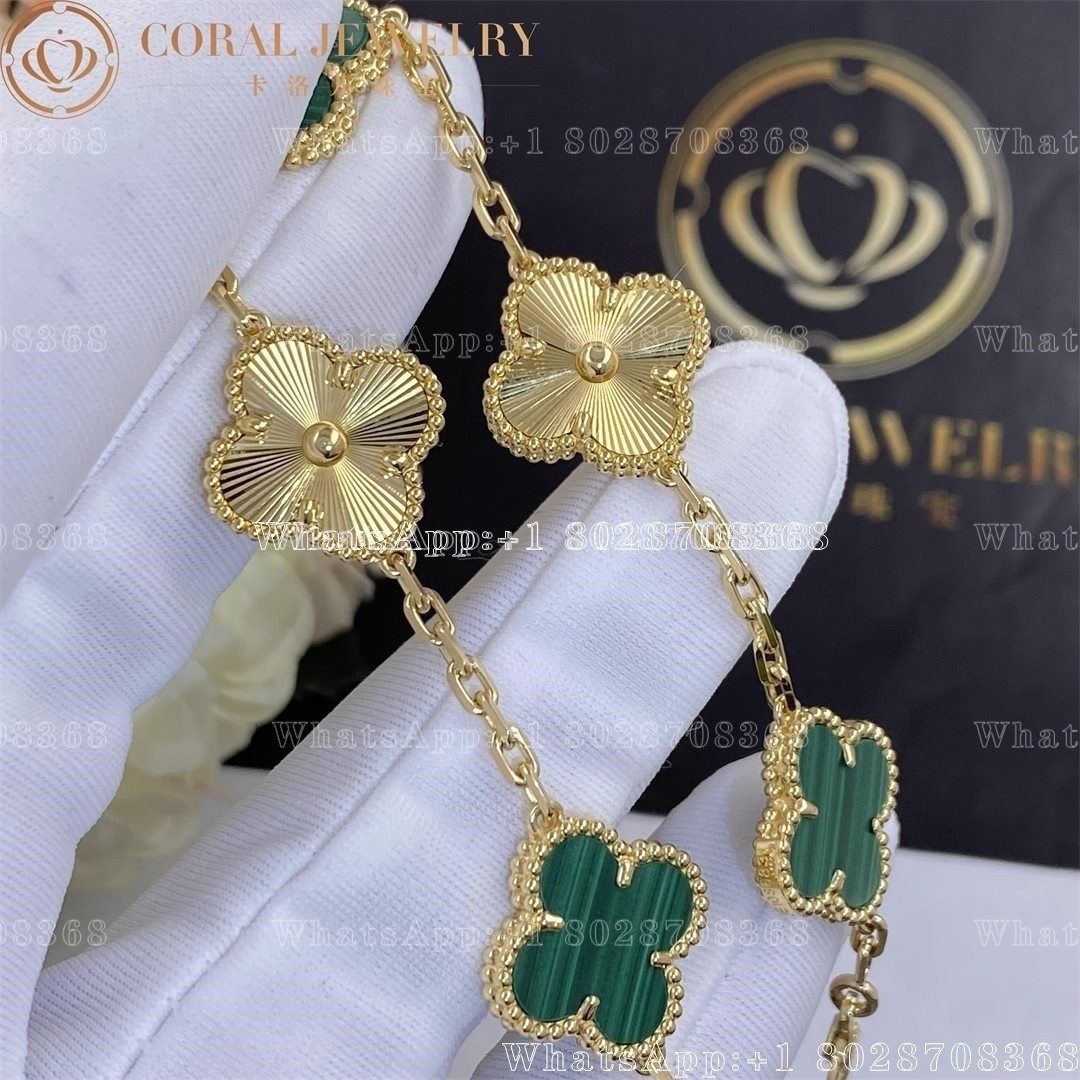 Van Cleef & Arpels Vintage Alhambra bracelet, 5 motifs Yellow gold Guilloché and Malachite