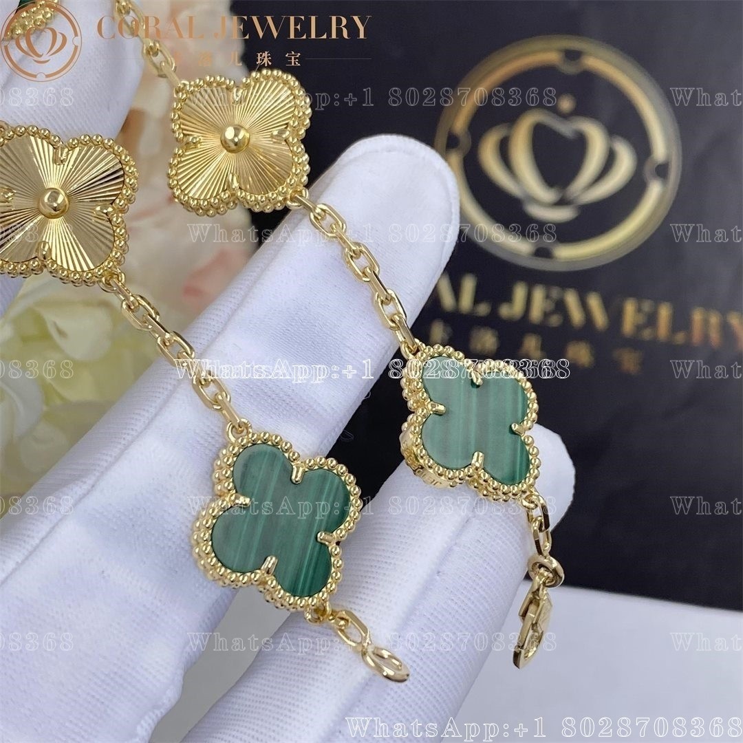 Van Cleef & Arpels Vintage Alhambra bracelet, 5 motifs Yellow gold Guilloché and Malachite