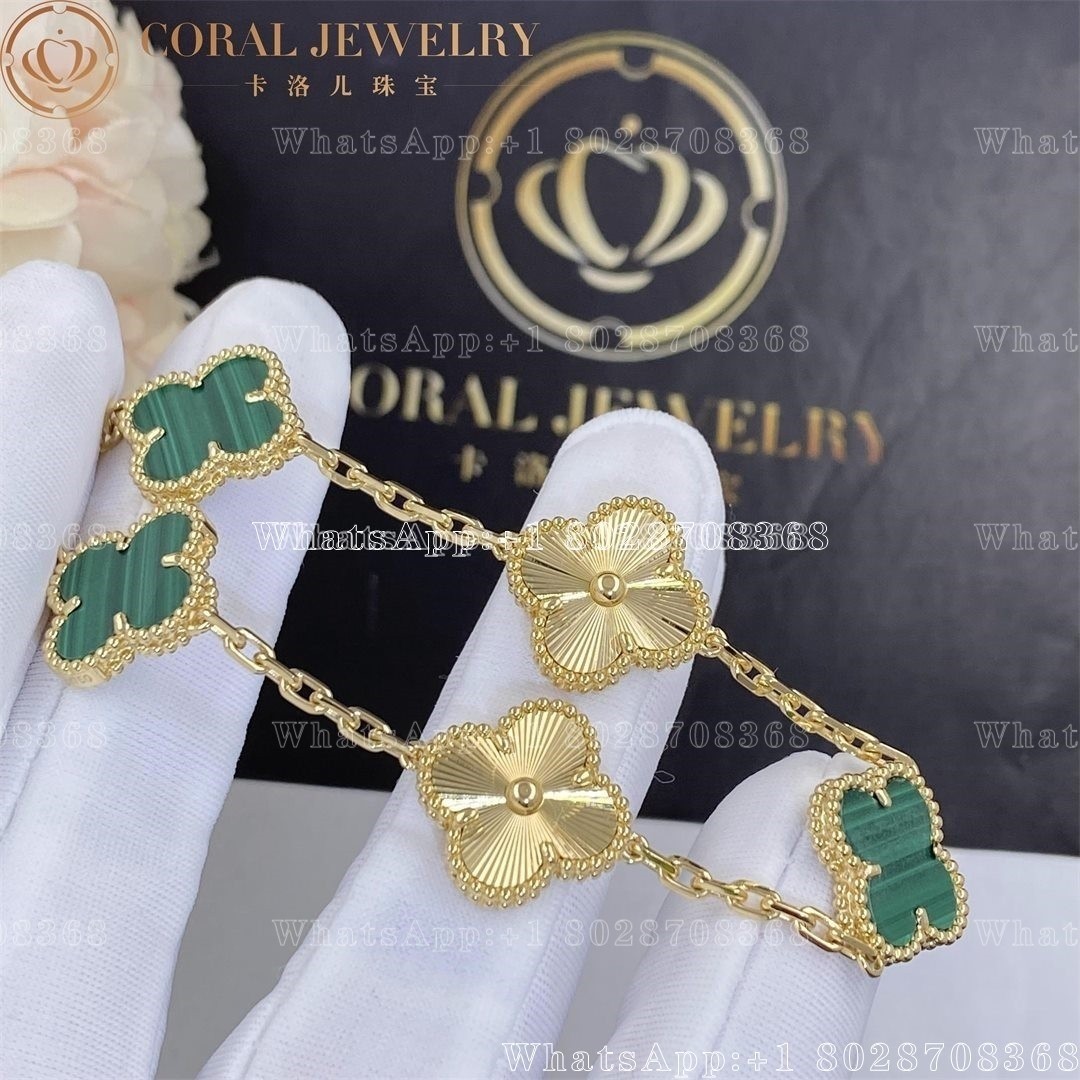 Van Cleef & Arpels Vintage Alhambra bracelet, 5 motifs Yellow gold Guilloché and Malachite