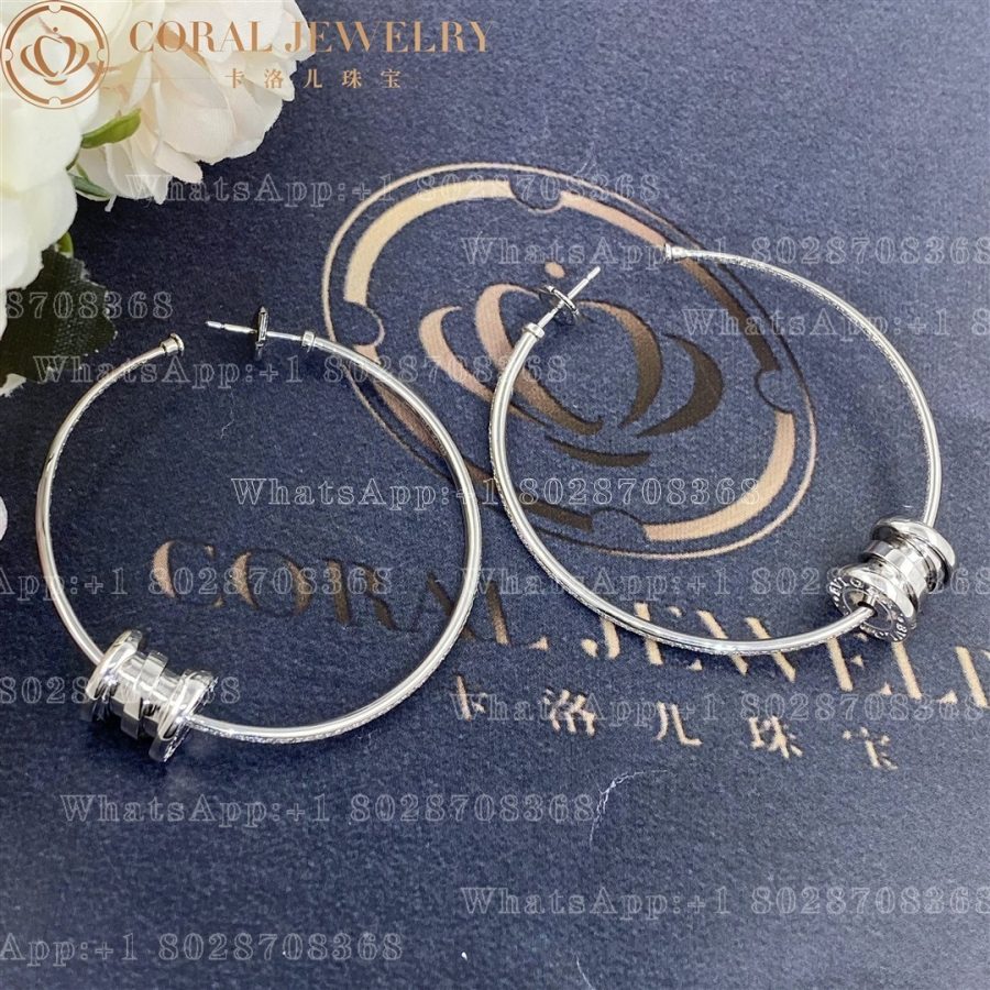 Bulgari B.zero1 18 kt white gold large hoop earrings set with pavé diamonds Ref.: 357760