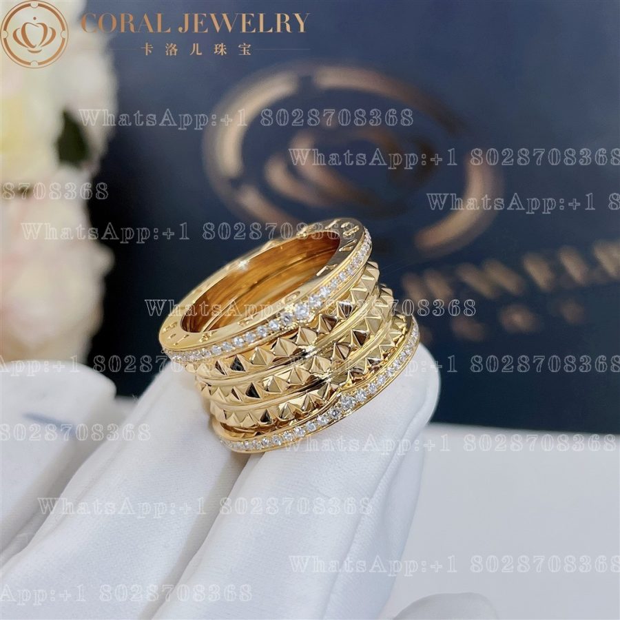 Bulgari B.zero1 Rock four-band ring in 18 kt yellow gold with studded spiral and pavé diamonds on the edges Ref.: 357894