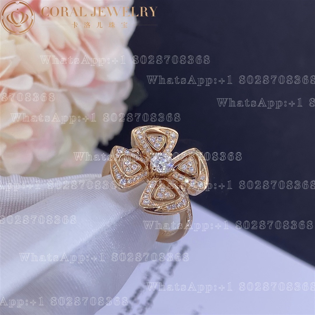 Bulgari Fiorever 18 kt rose gold ring set with a central diamond and pavé diamonds Ref.: 355872