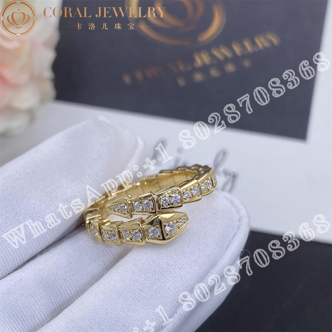 Bulgari Serpenti Viper 18 Kt Yellow Gold Ring Set With Pave Diamonds Ref 354711 Coral (5)