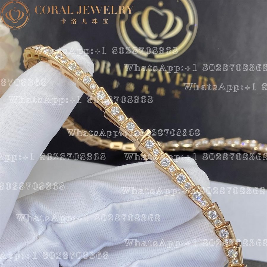 Bulgari Serpenti Viper slim necklace in 18 kt rose gold, set with full pavé diamonds Ref.: 351090